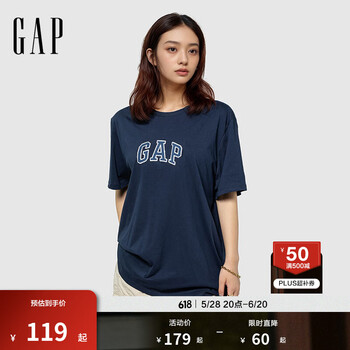 Gap男女装2025春季新款纯棉字母logo短袖T恤常规上衣美版570044 海军蓝 M 美码 L亚洲码180/96A