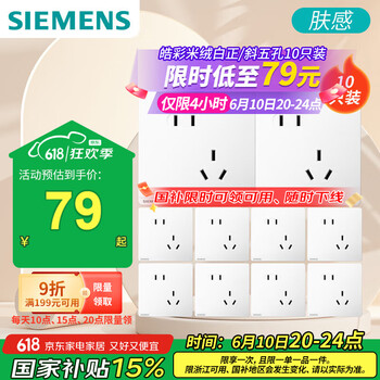 西门子 SIEMENS 灵蕴系列 5UB12143NC02 五孔插座 星辉银灰色 10只装