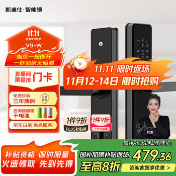 国家补贴：凯迪仕 kaadas 智能门锁 指纹识别 防盗门锁密码锁 入户门电子智能锁 V9-W