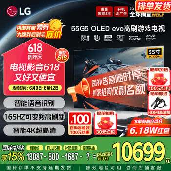 LG G5系列壁纸电视机 OLED护眼显示 超薄全面屏无缝贴墙 智能4K超高清显示120HZ高刷 HDMI2.1传输 55英寸