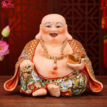 陶瓷笑口大肚弥勒佛神像手工彩绘笑佛像家居客厅镇宅佛像摆件 12寸