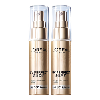 L'OREAL PARIS 欧莱雅小金管防晒霜户外隔离霜防晒霜套装SPF50+ 小金管防晒30ml*2