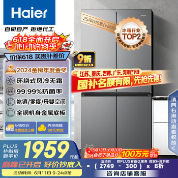 海尔 Haier 节能大师系列 BCD-465WGHTDE9S9 风冷十字对开门冰箱 465L 星辉银
