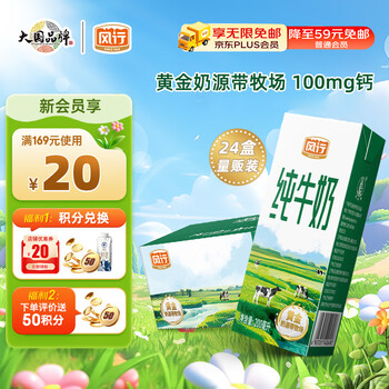 风行牛奶纯牛奶200mL*24盒高温灭菌生牛乳苗条砖礼盒装量贩装