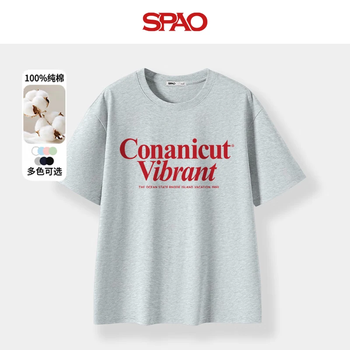 SPAOSP圆领简约短袖t恤男女款2025年夏季新款运动风上衣SPDX25SD01XY 灰/红色双排字 L