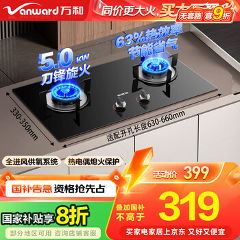 PLUS会员：万和 20% 天然气燃气灶具煤气炉双灶嵌入式钢化玻璃5KW家用猛火熄火保护一级能效JZT-ML06-X1