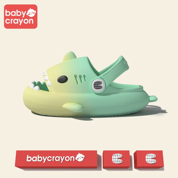 babycrayon可爱渐变儿童拖鞋夏卡通鲨鱼凉拖鞋居家浴室防滑男童女童拖鞋外穿 小氪青 190码 内长19cm 适合脚长18.5cm