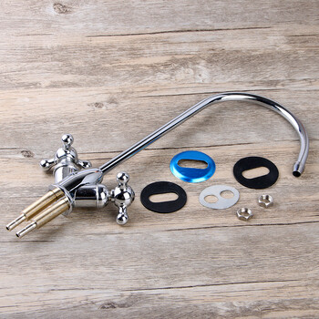 霂咔2分双出水龙头双水龙头净水器快接大弯鹅颈双阀门龙头通用