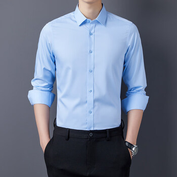 男春秋新款长袖商务男士衬衣 浅蓝色 41【图片 价格 品牌 报价】-京东