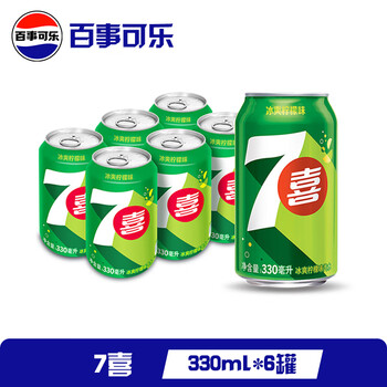 七喜 pepsi 百事 7up 柠檬味330ml*6罐
