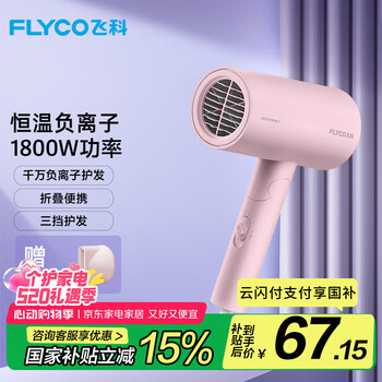 飞科(FLYCO)负离子电吹风机家用速干便携大风力冷热风吹风筒FH6278