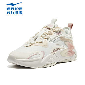 鸿星尔克(ERKE)休闲鞋女舒适透气运动鞋潮流百搭老爹鞋女鞋厚底鞋椰子鞋 微晶白/雾粉 凌霄 37