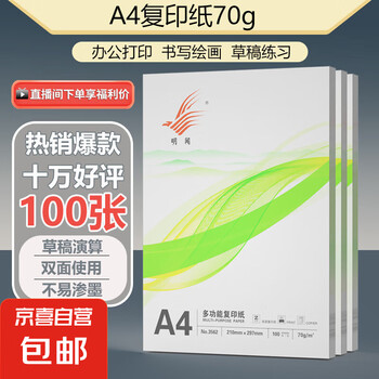 A4打印纸70g 单包复印纸 500张 双面草稿纸 打印绘画书写 A4打印纸100张