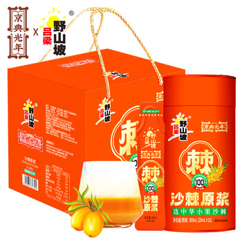 京典光年 沙棘原浆300ml*4罐整箱装NFC礼盒 果汁含量100% 吕梁野山坡出品