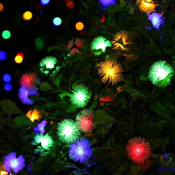 京唐 圣诞新年装饰彩灯毛毛球 LED彩灯闪灯串灯饰圣诞树彩灯 4米长彩色毛毛球插电款