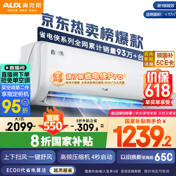 奥克斯(AUX)大1匹 省电侠 家电国家补贴 新一级空调挂机 变频冷暖 节能省电KFR-26GW/BpR3AQS1(B1)防直吹