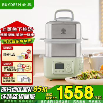 北鼎（Buydeem）电蒸锅G56A【国家补贴】多功能锅上蒸下炖 家用电蒸汽锅 电炖锅全自动预约保温 隔水炖 上汽快 10L 浅杉绿|G56A双层电蒸锅