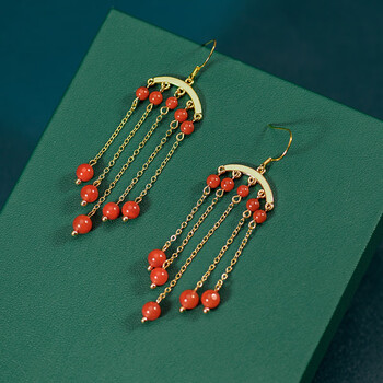 蔷薇岛屿 新款 国潮风 925银 耳环女 国风长款流苏耳坠水晶 南红步摇