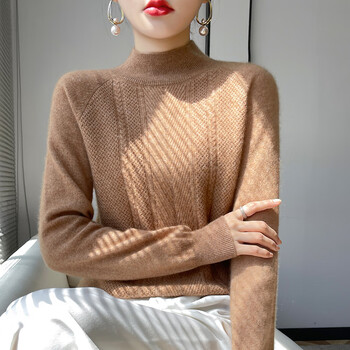 款羊绒衫女宽松半高领纯色轻奢保暖针织打底洋气毛衣gm614金驼色xl