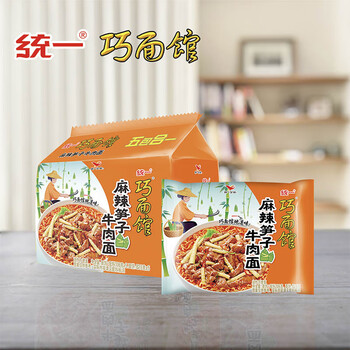 统一 巧面馆 麻辣笋子牛肉面 106g*5袋 五连包