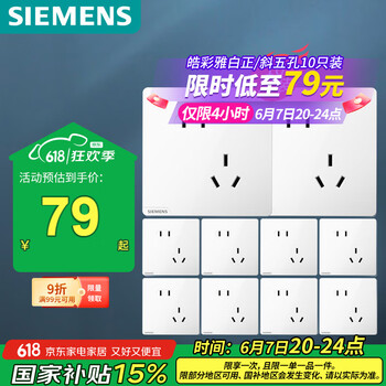 西门子 SIEMENS 皓彩系列 5UB2618-3NC01 斜五孔插座 雅白 十只装