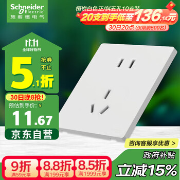 施耐德电气 桓悦系列 A3XT426_10FS_WE_C1 五孔插座面板 86型 白色