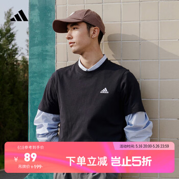 adidas情侣休闲纯棉上衣圆领短袖T恤男女夏季阿迪达斯官方轻运动 黑色 L