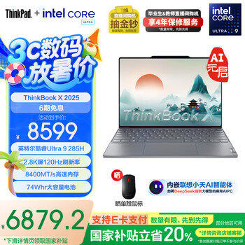 ThinkPad【国家补贴20%】联想ThinkBook X 2025 英特尔酷睿Ulltra处理器 13.5英寸高端商务轻薄笔记本电脑 Ultra9-285H 32G 1T 03CD