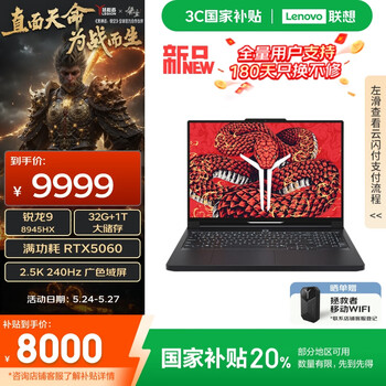 联想拯救者R9000P 2025 AI元启游戏笔记本电脑(锐龙9 8945HX 32G1T RTX5060 2.5K240Hz 黑)国家补贴20%