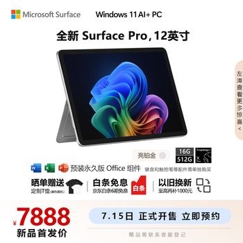 微软（Microsoft）Surface Pro 12英寸二合一笔记本电脑 高通骁龙X Plus 16G 512G 12英寸 亮铂金