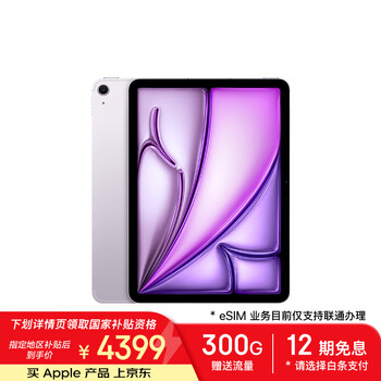 苹果 Apple iPad Air 7 M3版 11英寸 平板电脑 蜂窝网络机型 256GB 紫色 MCGL4CH/A