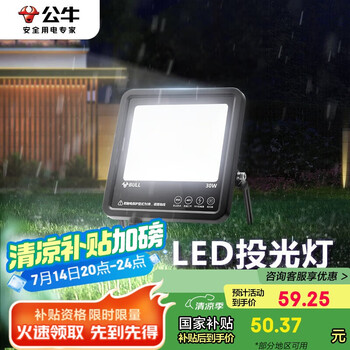 公牛(BULL)LED投光灯路灯庭院灯工地灯露营灯 IP65防水高亮度30W-6500K白光