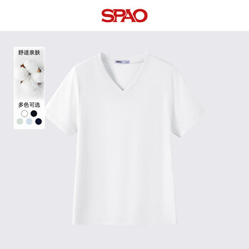 SPAO正肩V领T恤男女2025夏季新款小个子百搭健身短款上衣SPDX25AT04XY 白/纯色 M