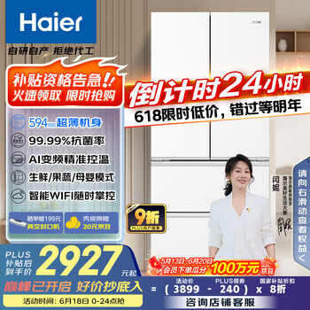 海尔 Haier 小红花系列 BCD-500WGHFDEDWVU1 风冷多门冰箱 500L 冰雪白