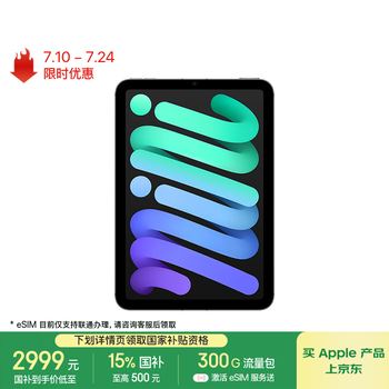 苹果 Apple iPad mini 7 2024款 平板电脑（A17 Pro、128GB、5G版、深空灰色）