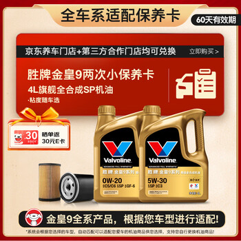 胜牌(VALVOLINE)金皇9 全合成机油 小保养两次卡 4L机油+机滤+工时 12个月有效期