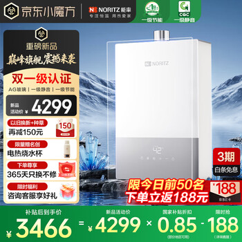 能率(NORITZ)【小云朵UP】16升燃气热水器 天然气【家电国家补贴15%】AG玻璃 一级静音 节能水伺服 16EX33AFEX