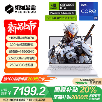 机械革命极光X 酷睿i9HX 游戏本笔记本电脑(i9-14900HX 32G 1T RTX5070 2.5K屏 300Hz 白)