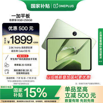 一加平板【国家补贴15%平板】11.61英寸平板电脑 8GB+256GB 苔原绿 办公游戏学习娱乐OPPO平板