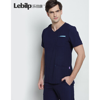 乐倍康 洗手衣 男女刷手服弹力面料护士服工作服定制 藏青色-男款短袖（无肩扣） XXL