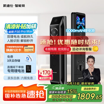 国家补贴：凯迪仕 3D人脸识别大屏智能锁 P30 Pro Max