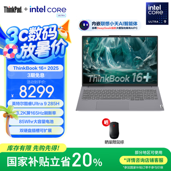 ThinkPad联想 ThinkBook 16+ 2025AI全能本 英特尔酷睿处理器 16英寸商务轻薄笔记本电脑 热销Ultra9 32G 1T 02CD
