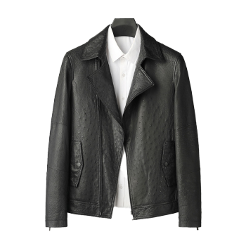 恒源祥高档进口鸵鸟皮皮衣男机车皮衣奢侈品高端品牌皮衣男士真皮皮