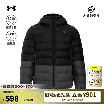 安德玛（UNDERARMOUR） Echo男子轻质运动休闲短款鸭绒羽绒服1385840 黑色001 2XL