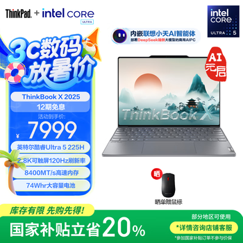 ThinkPad联想ThinkBook X 2025 英特尔酷睿Ulltra二代处理器 13.5英寸高端商务轻薄笔记本电脑 Ultra5-225H 32G 1T 01CD触屏