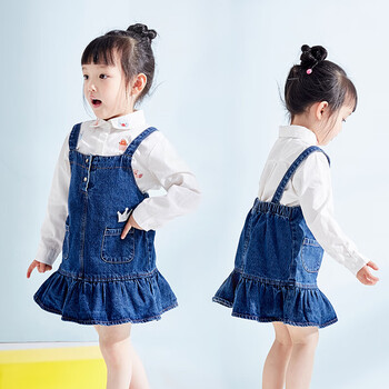 童装女宝宝裙子春装牛仔裙儿童牛仔背心裙潮q 可爱小公主女童装牛仔蓝