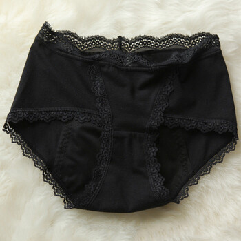 日本女士内衣防漏生理裤棉质月经期卫生裤蕾丝边中腰三角内裤 黑色 l