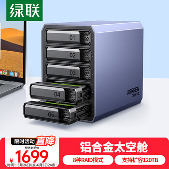 绿联 磁盘阵列硬盘柜 多盘位硬盘盒硬盘笼(带RAID存储)硬盘仓 适用2.5/3.5英寸SATA串口机械固态硬盘