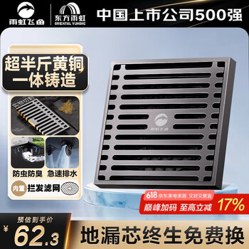 雨虹飞鱼 东方雨虹全铜地漏枪灰防反水防臭地漏卫生间大排量下水道淋浴地漏