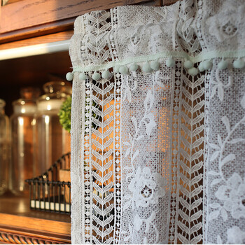 美式复古白色蕾丝花半帘咖啡帘短帘国外窗帘咖啡馆帘门帘半截帘 平铺